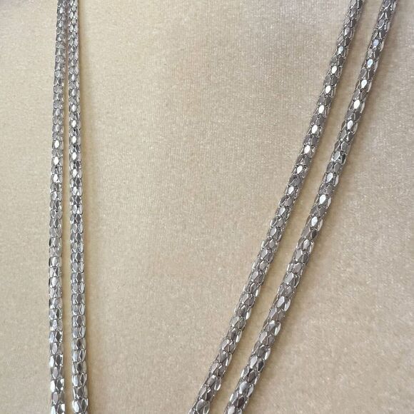 Shiny Silver Tone Long Double Strand Knotted Snake Chain‎ Necklace 39 in - Picture 8 of 12